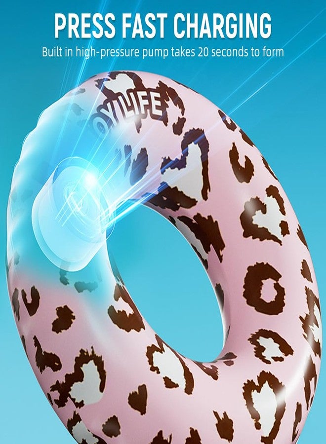 برو بيروس عوامة سباحة للكبار من بروبيروس®، ذاتية النفخ، قطر داخلي 34 سم، مصنوعة من مادة PVC، بتصميم عصري بنقشة جلد النمر الوردي، مناسبة للسباحة في الشاطئ أو المسبح. - Image 4